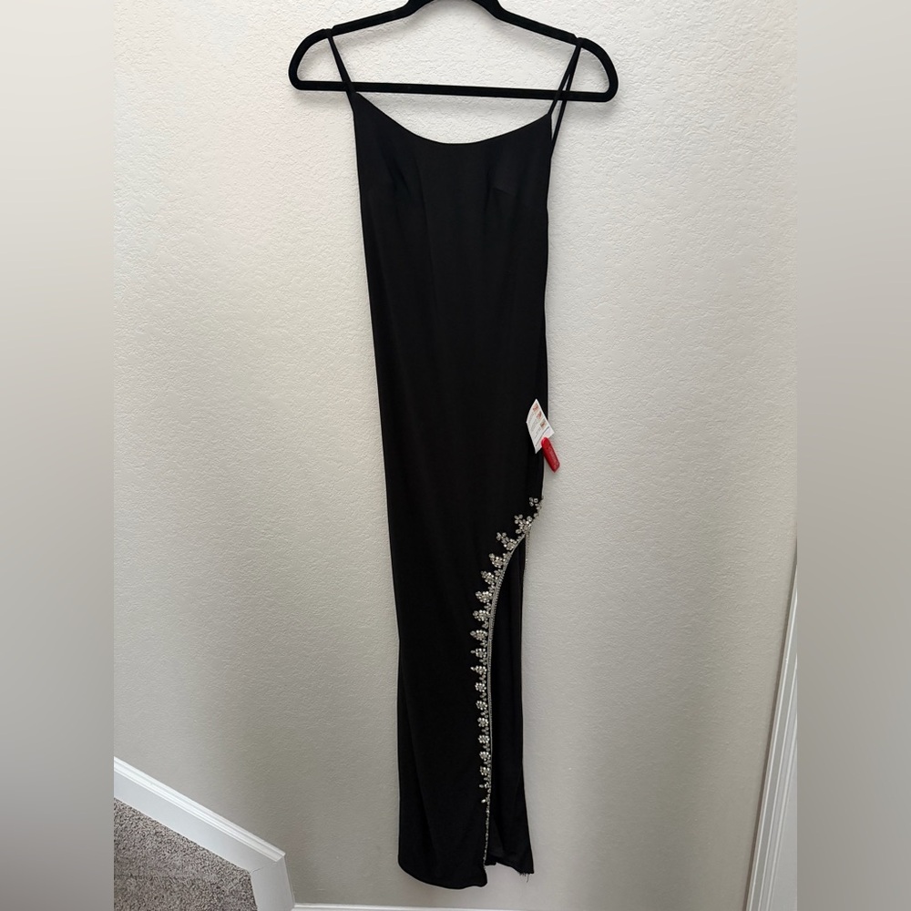 NWT Mac DUGGAL RHINESTONE ENCRUSTED SIDE SLIT CAMI BODYCON GOWN size 2 Black - Picture 2 of 9